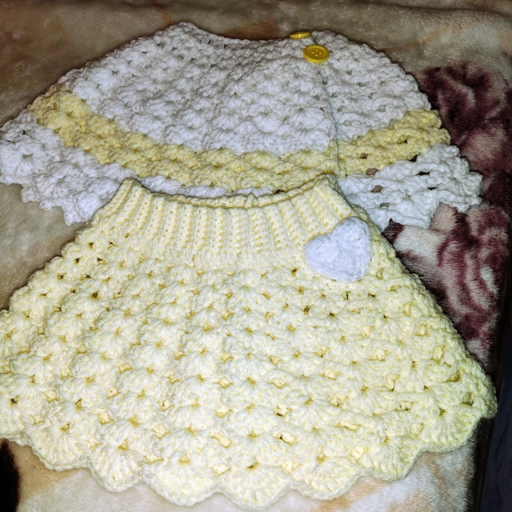 Handmade Crochet Baby Dress Set in Yellow and White